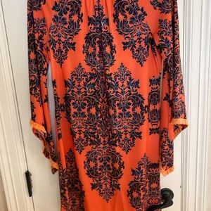 Aryeh Orange and Blue Knee length Dress